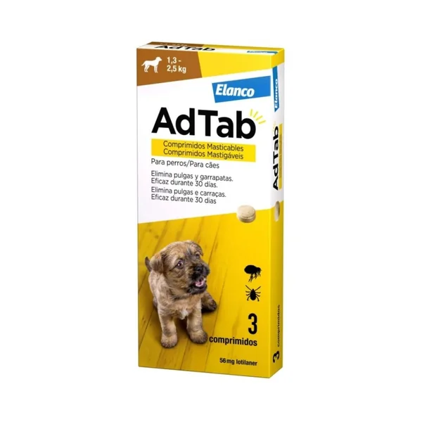 AdTab Comprimido Masticable Antiparasitario para Perros 1,3-2,5 kg (3 uds)