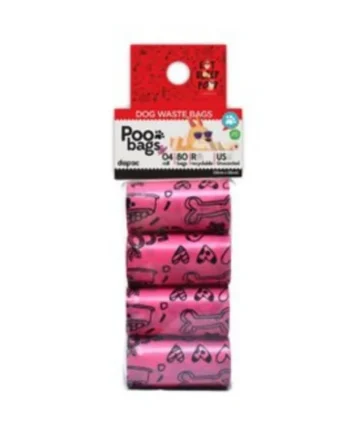 Bolsas Caca Poo Bags Rosas para Perros 4 Rollos