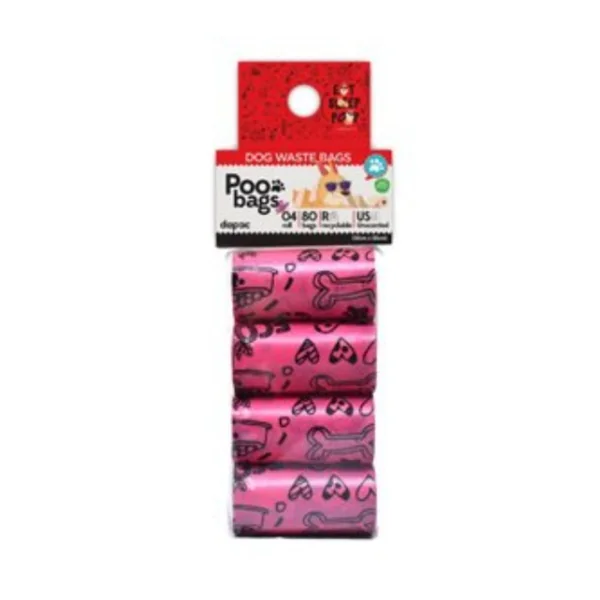 Bolsas Caca Poo Bags Rosas para Perros 4 Rollos