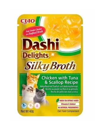 Dashi Silky Broth Caldo de Pollo, Atún y Vieira para Gato