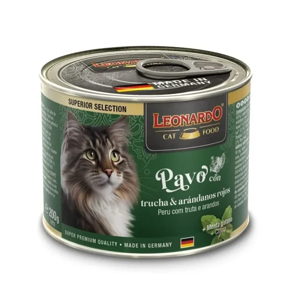 Leonardo Lata de Pavo con Trucha y Arándanos para Gato