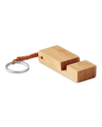 Llavero de bambú con soporte para teléfono