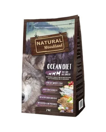 Ocean diet - atún, arroz integral, pescado blanco y guisantes, para puppy & adultos [sin gluten ni patata] - Natural woodland 10kg