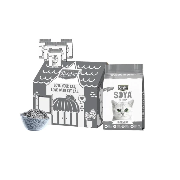 Pack-6 Arena para gatos Kit Cat SoyaClump Charcoal