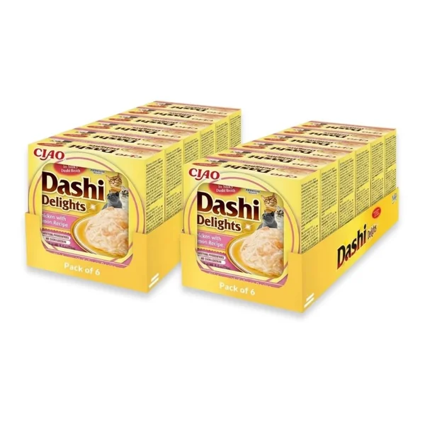 Pack 12 Tarrinas Inaba Dashi Delights Pollo con Salmón para Gatos