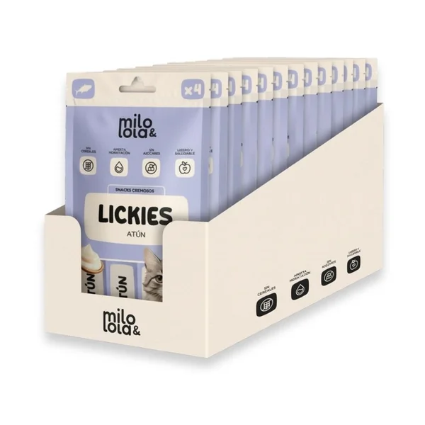 Pack 12x4 Lickies (Snacks Cremosos) Milo y Lola de Atún para Gatito