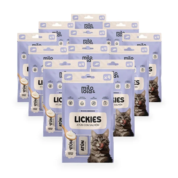 Pack 12x4 Lickies (Snacks Cremosos) Milo y Lola de Atún para Gatito
