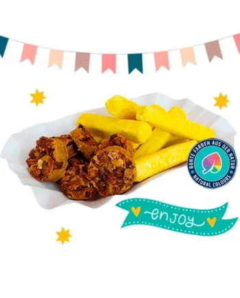 Salchichas con patatas para cumpleaños perruno