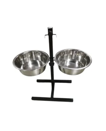 Soporte ajustable con 2 comederos de acero