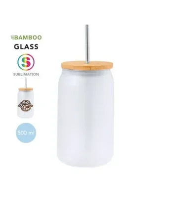 Tarro de sublimación cristal mate con tapa de bambú